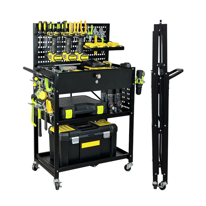 Lumizone Tool Cart Utility cart 3-Tier Foldable Tool cart on wheels DIY Use Tool organization Tool Storage Weight Capacity of 330 lbs Mobility Transport Garage organizers and storage