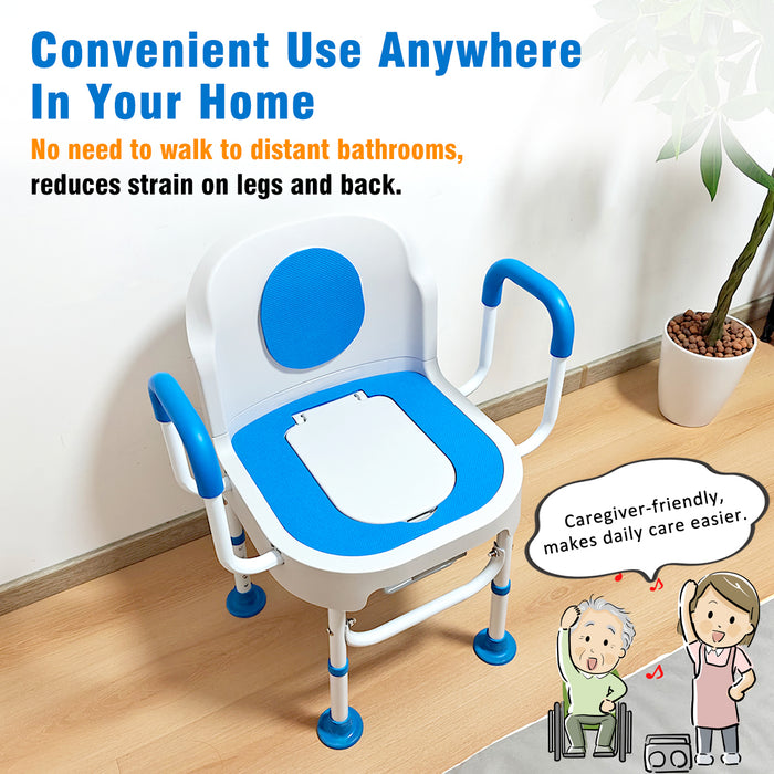 Lumizone Portable Toilet Chair for Elderly Adjustable Bedside Commode with Armrests  & Sliding Bucket 5-Level Height Odor-Proof Double Lid Non-Slip Feet Supports 220 lbs, Lightweight for Home/Travel