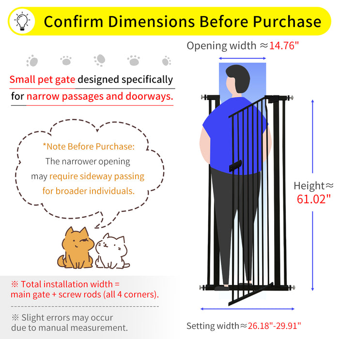 Lumizone Extra Tall Cat Gate 61.02" High Pressure Mounted Extra Wide 2025 New (17 Sizes) 1.37" Gap No Drilling Auto-Close One-Handed Operation Tall Pet Gate for Dogs