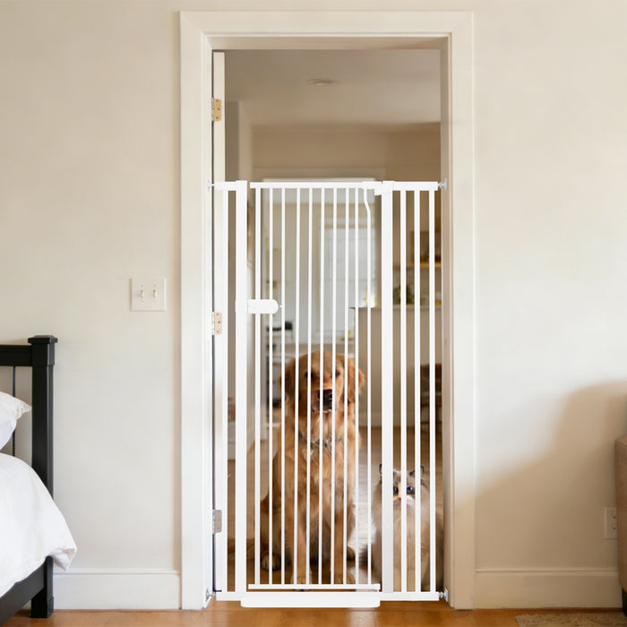 Lumizone Extra Tall Cat Gate 55.12" High Pressure Mounted Extra Wide 2025 New (17 Sizes) 1.37" Gap No Drilling Auto-Close One-Handed Operation Tall Pet Gate for Dogs