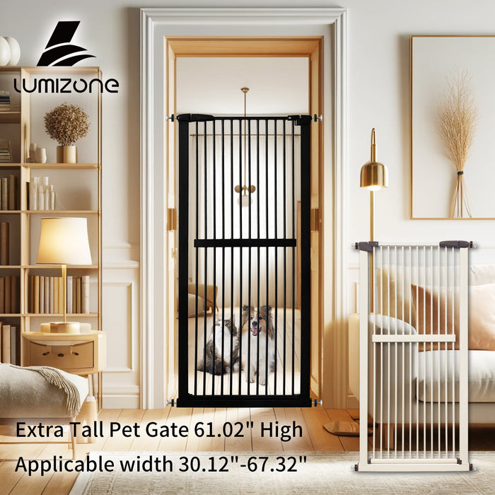 Lumizone Extra Tall Pet Gate 61.02" High Pressure Mounted 30.12"-67.32" Extra Wide (9 Sizes) 1.37" Gap for Cat Dog Children Stairs Doorway Hallway No Drilling Auto-Close