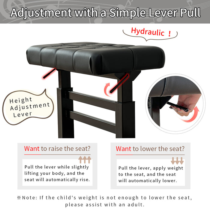 Lumizone Height Adjustable Piano Bench Hydraulic Lifting Keyboard Bench with PU Leather Modern Leather Heavy Duty Piano Stool High Density Sponge Lining Alloy Material Gloss