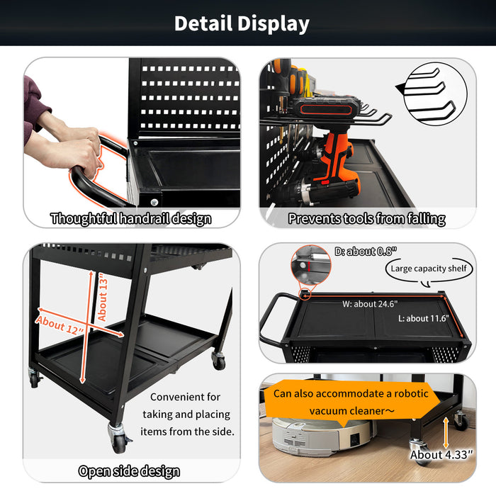Lumizone Tool Cart Utility cart 3-Tier Foldable Tool cart on wheels DIY Use Tool organization Tool Storage Weight Capacity of 330 lbs Mobility Transport Garage organizers and storage