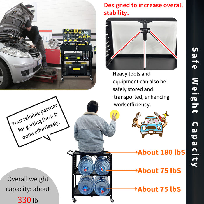Lumizone Tool Cart Utility cart 3-Tier Foldable Tool cart on wheels DIY Use Tool organization Tool Storage Weight Capacity of 330 lbs Mobility Transport Garage organizers and storage