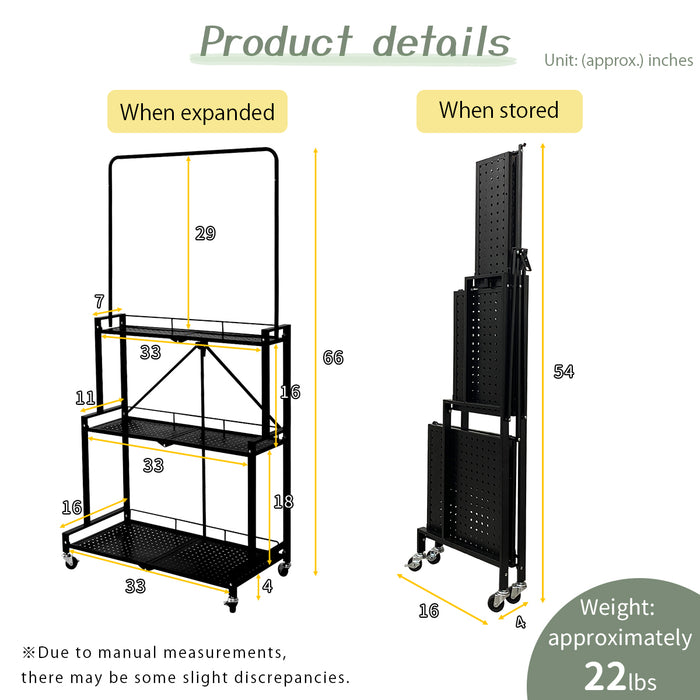 Lumizone 4-Tier Plant Stand Indoor Outdoor Hanging Plant Shelf Foldable No Assembly Required Pot Placement Area With Wheels High Load Capacity Sturdy Fall Prevention Storage Shelf Flower Pot Stand