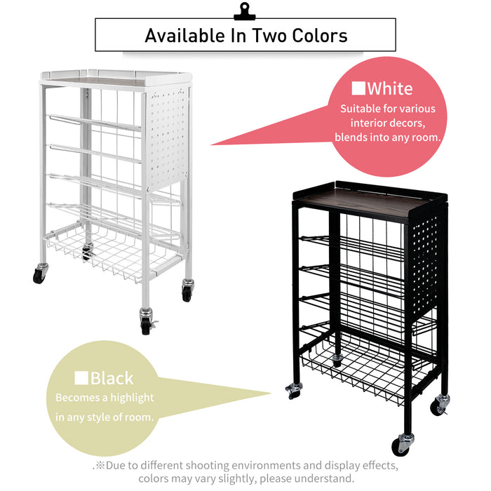 Lumizone Foldable Book Cart 6-Tier Large Capacity Bookshelf Single Sided V-Shaped Sloped Shelves With brake Wheels With PegBoard Slim Rolling Utility Cart Storage Rack, Home Shelves and Office