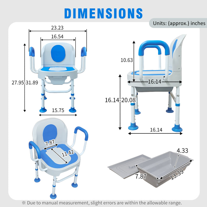 Lumizone Portable Toilet Chair for Elderly Adjustable Bedside Commode with Armrests  & Sliding Bucket 5-Level Height Odor-Proof Double Lid Non-Slip Feet Supports 220 lbs, Lightweight for Home/Travel