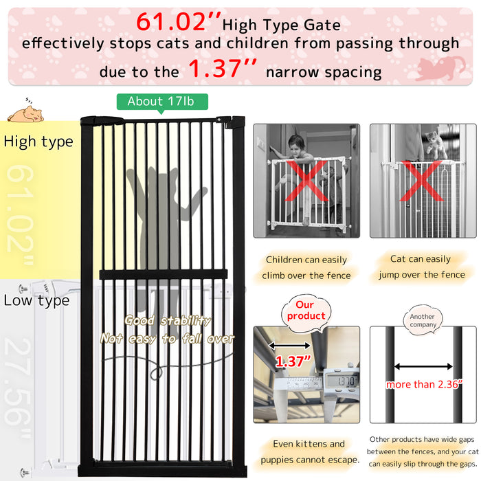 Lumizone Extra Tall Pet Gate 61.02" High Pressure Mounted 30.12"-67.32" Extra Wide (9 Sizes) 1.37" Gap for Cat Dog Children Stairs Doorway Hallway No Drilling Auto-Close