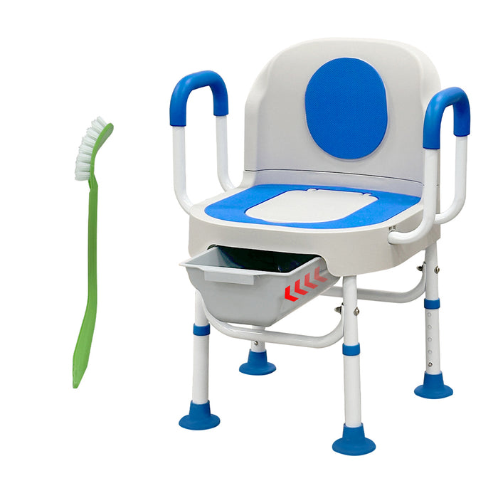 Lumizone Portable Toilet Chair for Elderly Adjustable Bedside Commode with Armrests  & Sliding Bucket 5-Level Height Odor-Proof Double Lid Non-Slip Feet Supports 220 lbs, Lightweight for Home/Travel